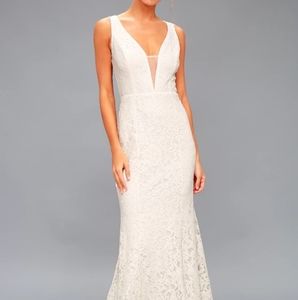 Lulu's Everly White Lace Maxi Wedding Dress